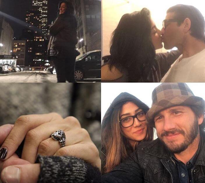 Wil Willis and Krystle Amina announcing their engagement.